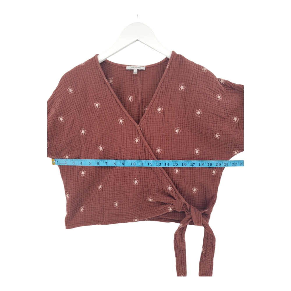 Madewell Lightspun Maira Wrap Top XL Floral Embroidery Cropped Long Sleeve - Picture 6 of 11